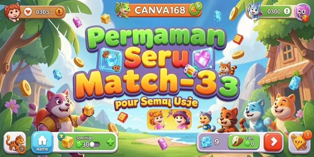 Gameplay seru dan menantang dalam CANVA168 Match-3.