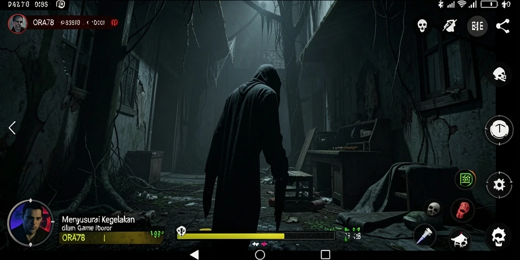 Menampilkan momen menegangkan dari gameplay ORA78 di dunia horor.