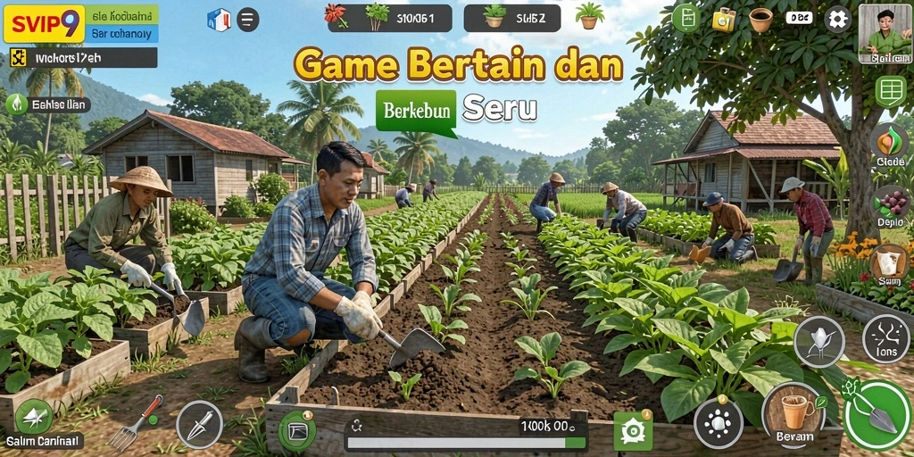 Tangkapan layar gameplay SVIP9 dengan kebun yang indah.