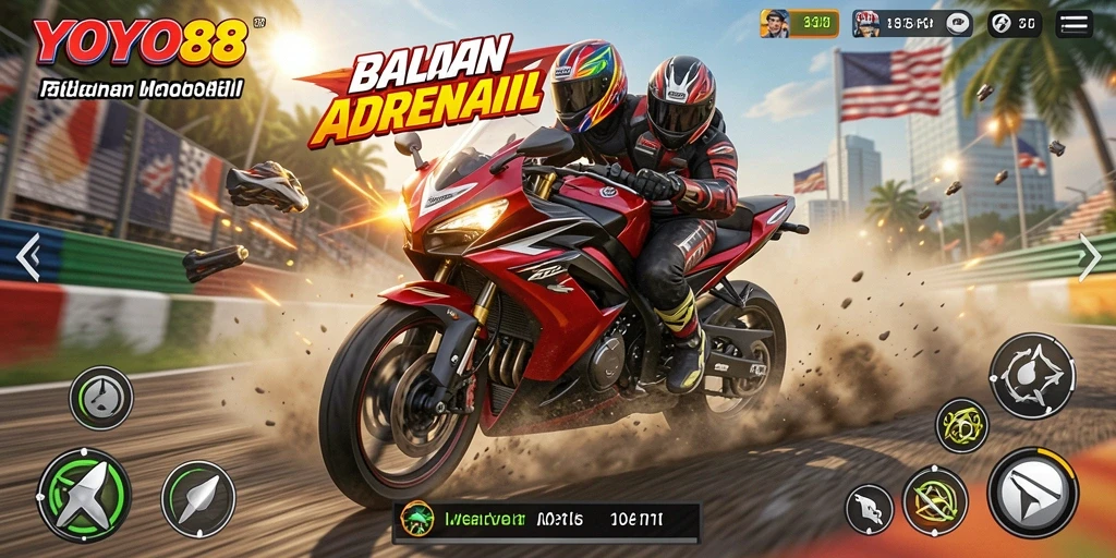 Tampilan gameplay intens dari balapan motor di YOYO88.